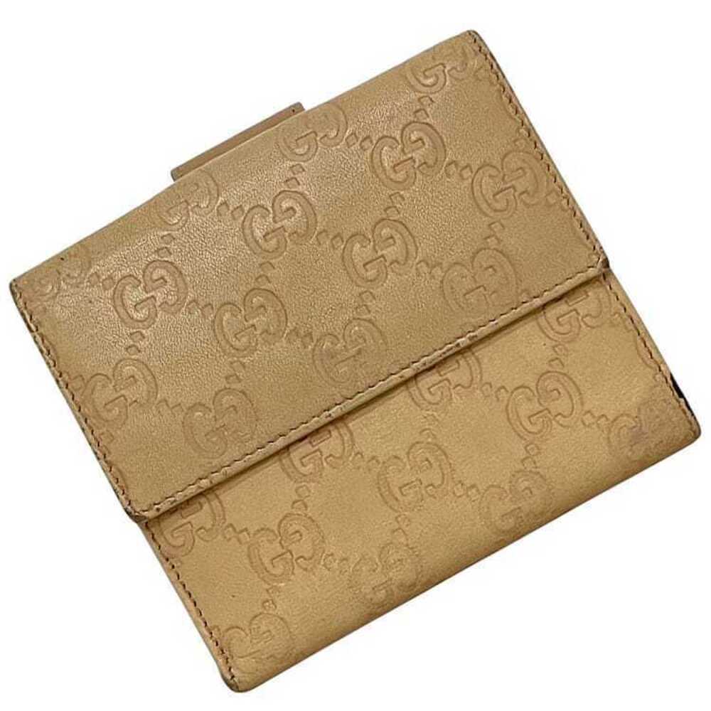 Gucci Bifold Wallet Shima Double Snap Leather GG Compact Coin Purse Beige Tan